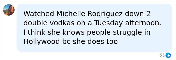 A social media comment about Michelle Rodriguez, her struggle, and the troubling pattern in Hollywood.