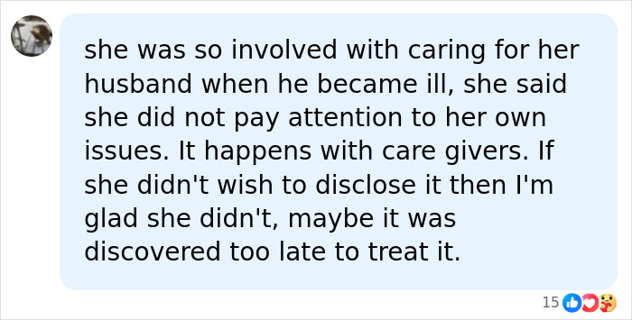 A social media comment discussing caregiver self-neglect, a poignant reminder of hidden cancer symptoms often dismissed. A social media comment discussing caregiver self-neglect, a poignant reminder of hidden cancer symptoms often dismissed.