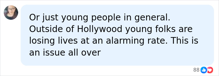 A social media comment discussing the troubling pattern of young people losing lives, relevant to Michelle Rodriguez.