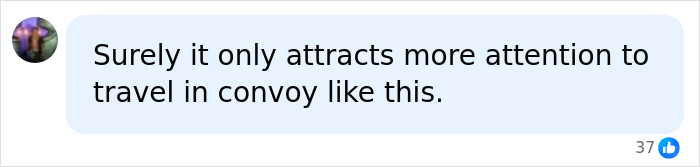 A social media comment regarding Meghan Markle and Prince Harry's return to UK, suggesting a convoy attracts more attention. A social media comment regarding Meghan Markle and Prince Harry's return to UK, suggesting a convoy attracts more attention.