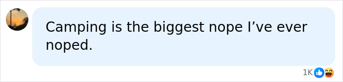 Social media comment: Camping is the biggest nope Ive ever noped, about being attacked by spiders. Social media comment: Camping is the biggest nope Ive ever noped, about being attacked by spiders.