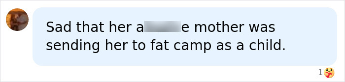 A social media comment about a reality star's daughter losing 50lbs, mentioning a fat camp. A social media comment about a reality star's daughter losing 50lbs, mentioning a fat camp.