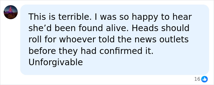 Social media comment expressing anger about false reports of a missing teen found alive, due to code world bungle.