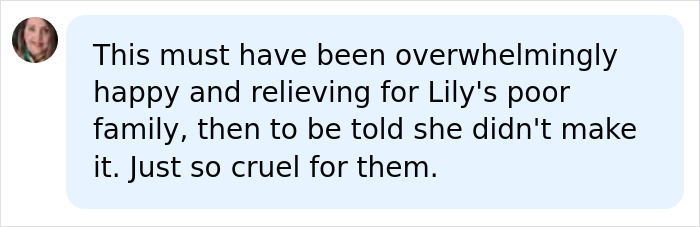 A social media comment about the cruel twist for Lily's family, informed she was alive before her body was found, a bungle.