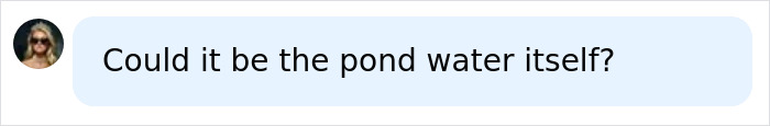A social media comment asking if the pond water is causing the teen's mysterious condition after 5 years.