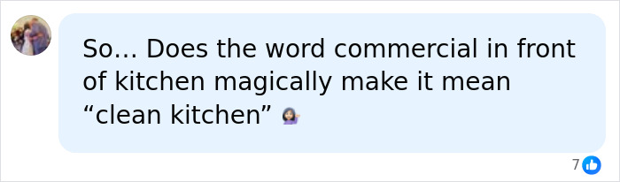 A social media comment questioning the definition of a clean kitchen in relation to the Missouri grandma's free breakfasts. A social media comment questioning the definition of a clean kitchen in relation to the Missouri grandma's free breakfasts.