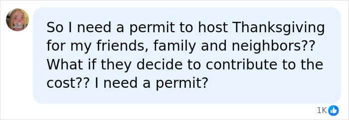 A comment questioning whether a permit is needed for a Missouri Grandma to host Thanksgiving for friends and neighbors. A comment questioning whether a permit is needed for a Missouri Grandma to host Thanksgiving for friends and neighbors.
