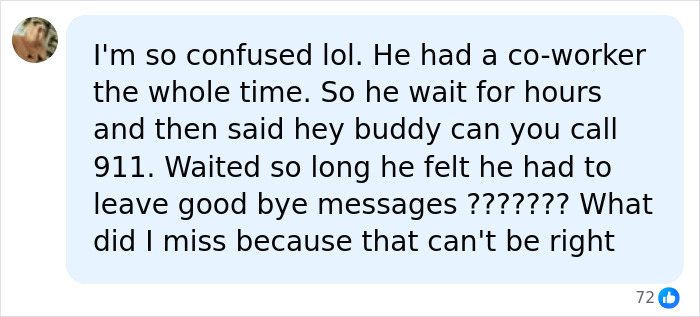 A social media comment confused about the terrified electrician's goodbye message while stuck in the 130ft high sign