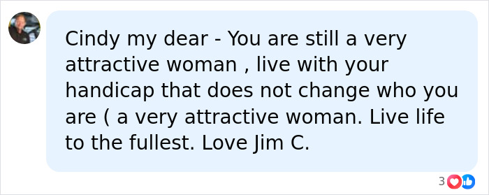 A supportive social media comment for the woman with amputated limbs, encouraging her to live life fully. A supportive social media comment for the woman with amputated limbs, encouraging her to live life fully.