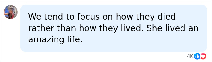 A social media comment reflecting on Dolly Parton's amazing life, rather than details of her passing or illness.