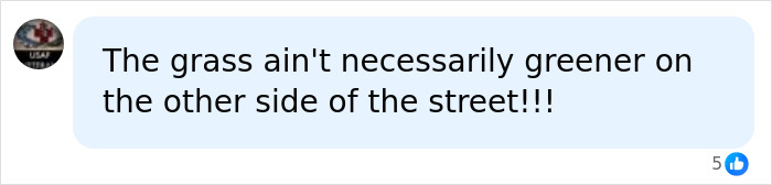 A social media comment about a Trans American fleeing US, stating the grass ain't greener on the other side. A social media comment about a Trans American fleeing US, stating the grass ain't greener on the other side.
