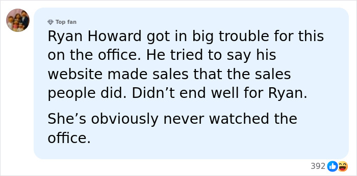 Screenshot of a Facebook comment comparing Bill Gates daughter's fraud accusation to a character from The Office.