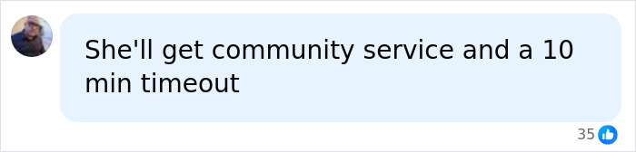 A social media comment on Bill Gates' daughter facing fraud charges, stating She'll get community service and a 10 min timeout.