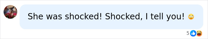 A social media comment on Bill Gates' daughter's startup fraud, exclaiming She was shocked! Shocked, I tell you! with an emoji.
