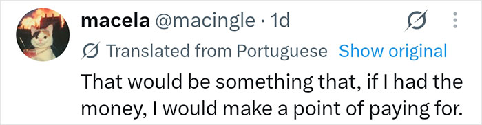 A social media comment from a user named macela, expressing a wish to afford a luxurious maternity suite.