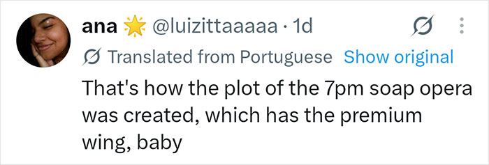 A social media comment from ana, comparing the luxurious maternity suite to a soap opera plot.
