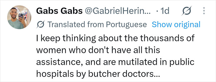 A social media comment from Gabs Gabs, highlighting the disparity in maternity care.