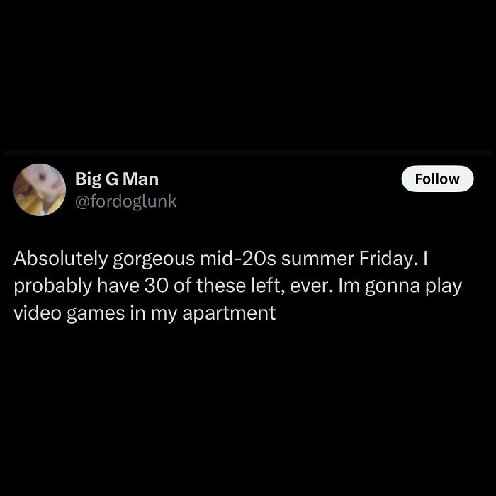 Hilarious meme of a tweet about a summer Friday and playing video games.