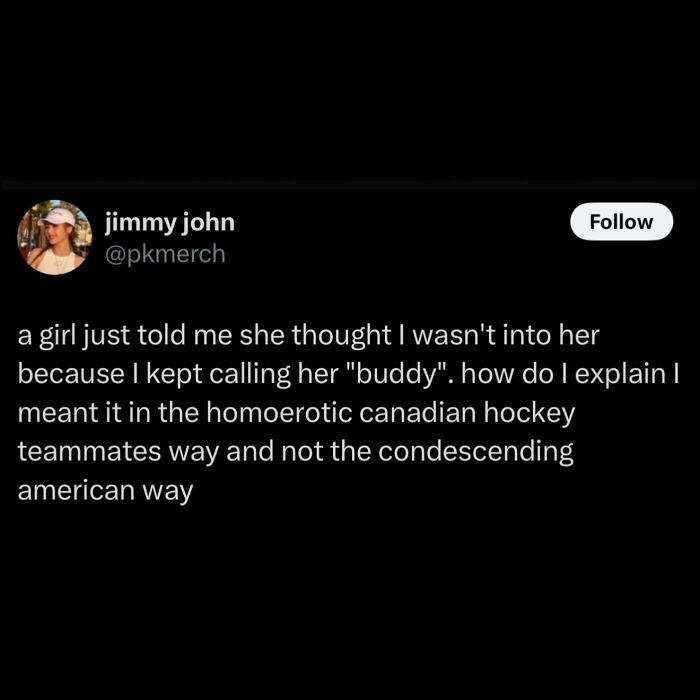 A hilarious meme from Jimmy John about calling someone buddy in a canadian hockey way, for procrastinating.