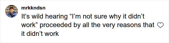 A social media comment expressing disbelief at a reality star's excuse for a failed tattooing attempt. A social media comment expressing disbelief at a reality star's excuse for a failed tattooing attempt.