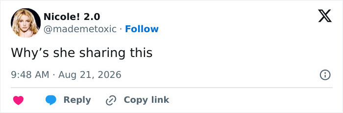 Screenshot of a tweet by Nicole! 2.0 asking, Why's she sharing this. Ruby Rose slammed for private texts. Screenshot of a tweet by Nicole! 2.0 asking, Why's she sharing this. Ruby Rose slammed for private texts.