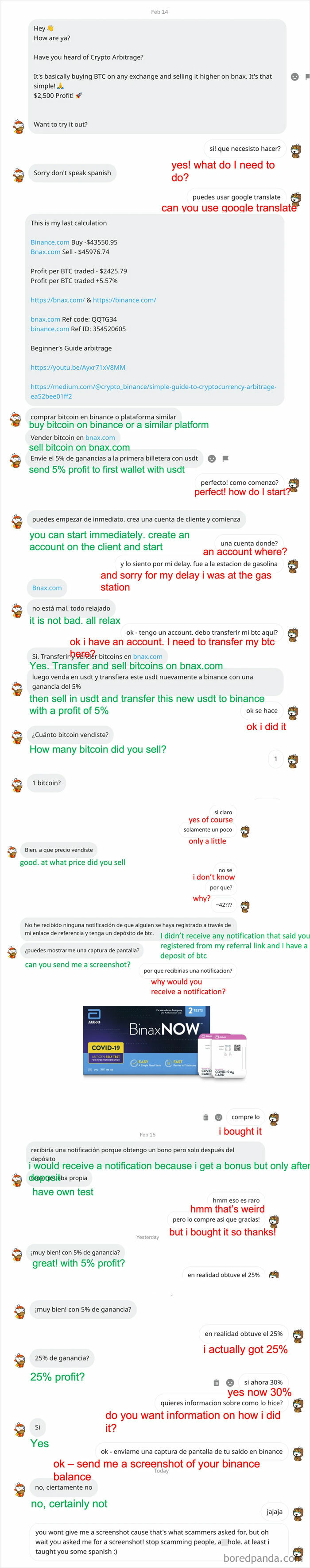 Scammers mess with the wrong person, trying to scam them with crypto arbitrage and deposit bonus schemes.