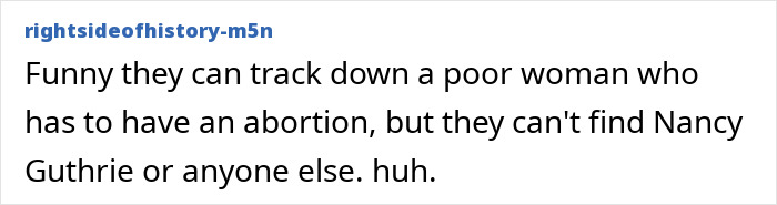 A comment about authorities tracking an abortion vs. finding a serial criminal, a warning sign ignored.