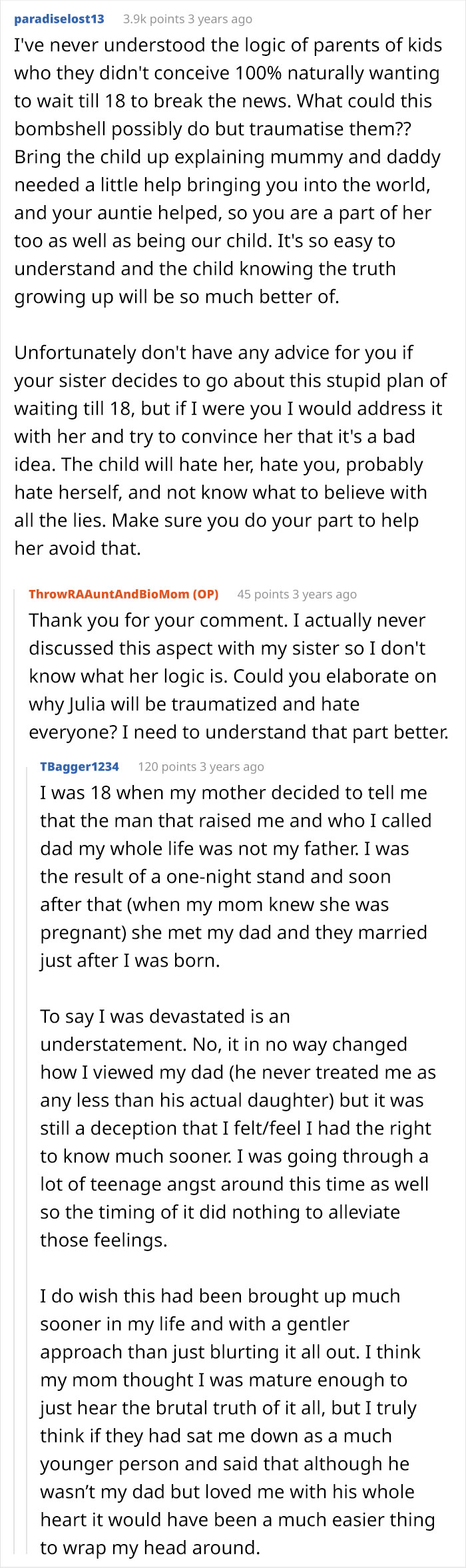 Another screenshot of a Reddit comment section, with users discussing a woman helping her sister have a baby and the secret. Another screenshot of a Reddit comment section, with users discussing a woman helping her sister have a baby and the secret.