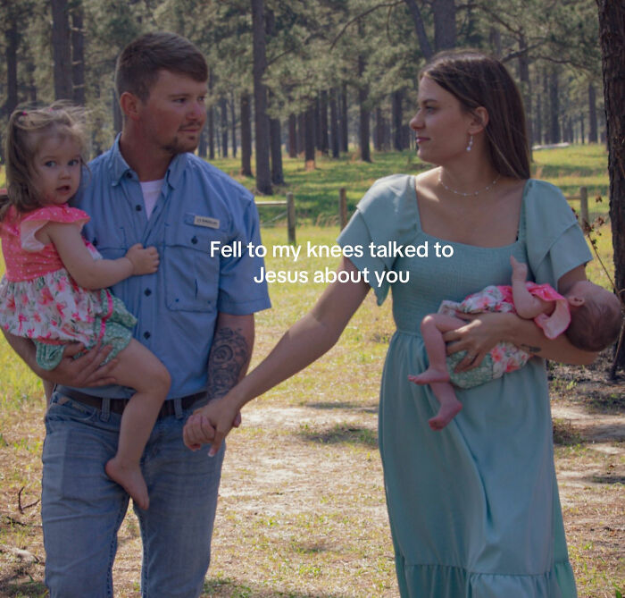 A family photo with the man who married his cousin, his wife, and their two children. A family photo with the man who married his cousin, his wife, and their two children.