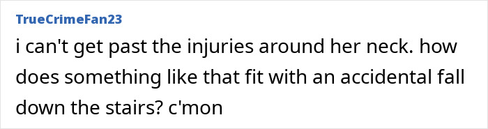 A comment questioning injuries after a violent kidnapping and d***h, implying suspicion of the husband arrested. A comment questioning injuries after a violent kidnapping and d***h, implying suspicion of the husband arrested.