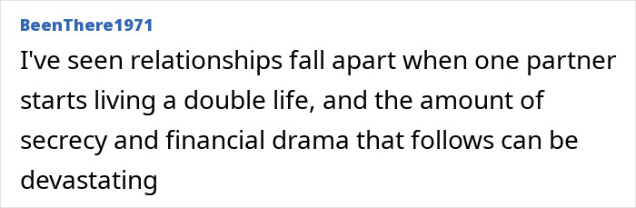 A comment about relationships falling apart due to a double life, linking to the husband's arrest after kidnapping. A comment about relationships falling apart due to a double life, linking to the husband's arrest after kidnapping.