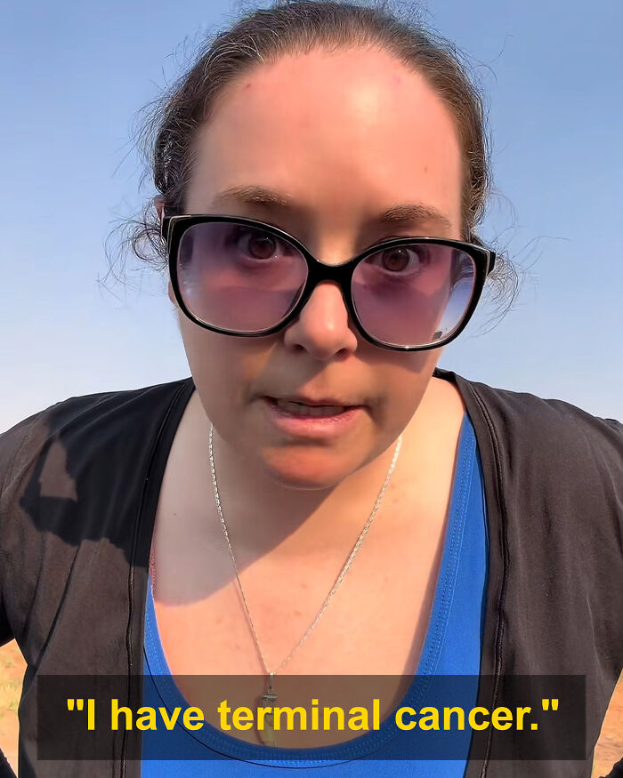 Close-up of a terminally ill woman in sunglasses, revealing her terminal cancer diagnosis and her plan to turn the tables. Close-up of a terminally ill woman in sunglasses, revealing her terminal cancer diagnosis and her plan to turn the tables.