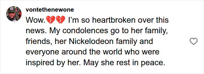 An individual shares their heartbreak over Christy Knowings' passing, offering condolences to her family, friends, and Nickelodeon family. An individual shares their heartbreak over Christy Knowings' passing, offering condolences to her family, friends, and Nickelodeon family.