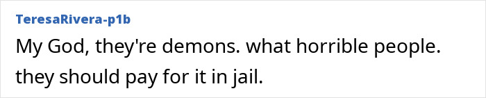 A comment calling the people demons and horrible, demanding they pay for their actions in jail, related to the monster family.