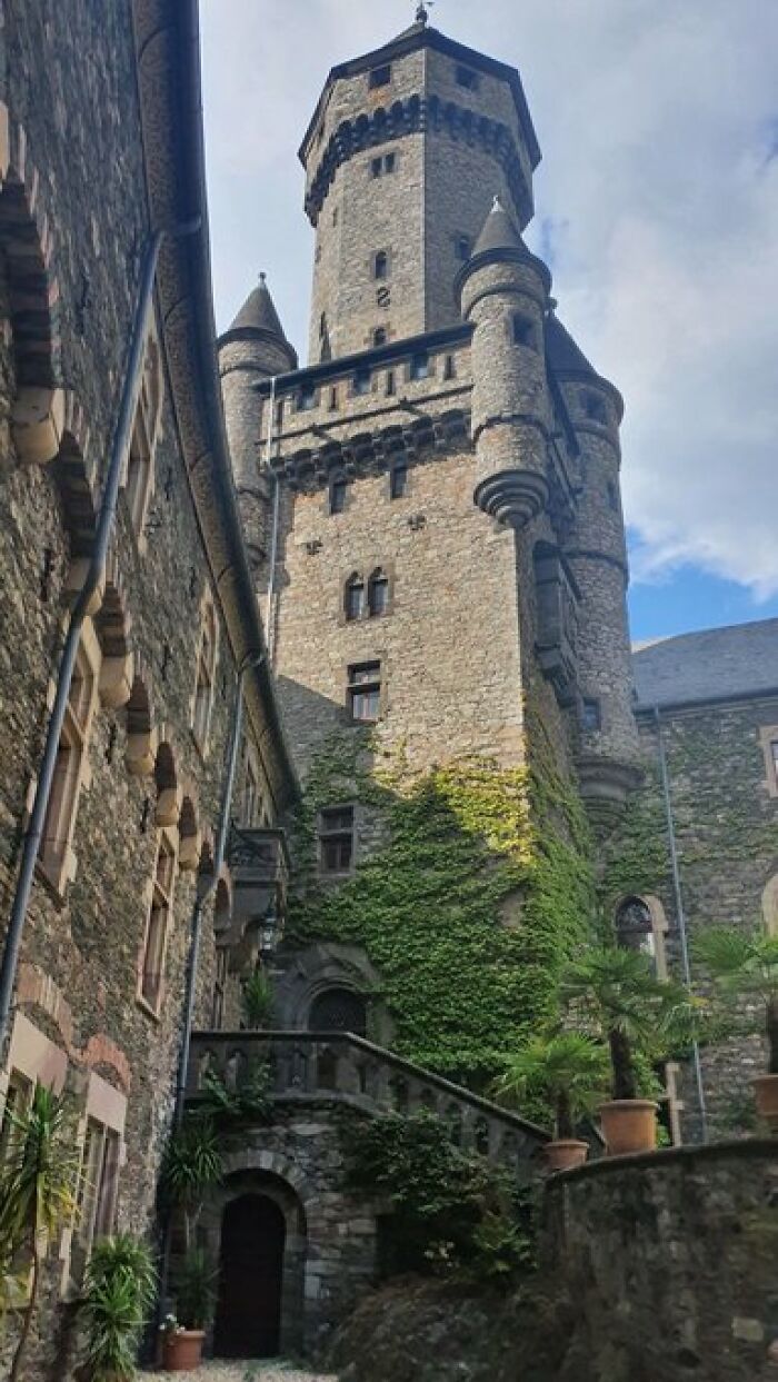 Ancient castle with ivy-covered stone walls, highlighting historical buildings with character that outshine modern designs.