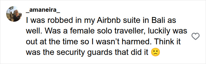 An Instagram comment from a female solo traveler robbed in Bali, recounting her nightmare Bali experience.