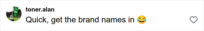 A social media comment about brand names related to a nightmare Bali experience, hinting at product placement.