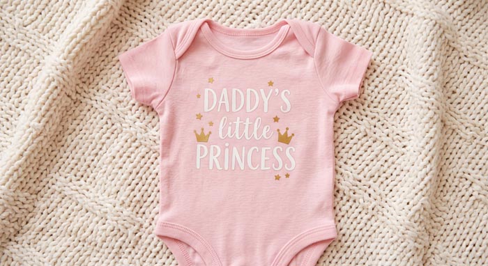 A baby onesie with Daddy's Little Princess, symbolizing the joy and potential MILs issues.