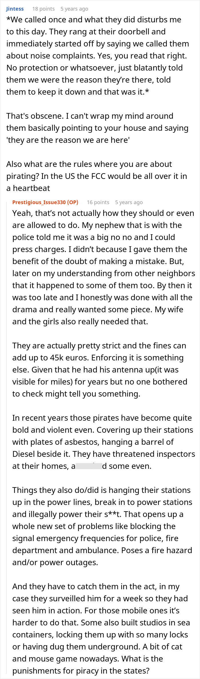 A screenshot of a Reddit thread discussing a rude neighbor and his illegal antenna. A screenshot of a Reddit thread discussing a rude neighbor and his illegal antenna.