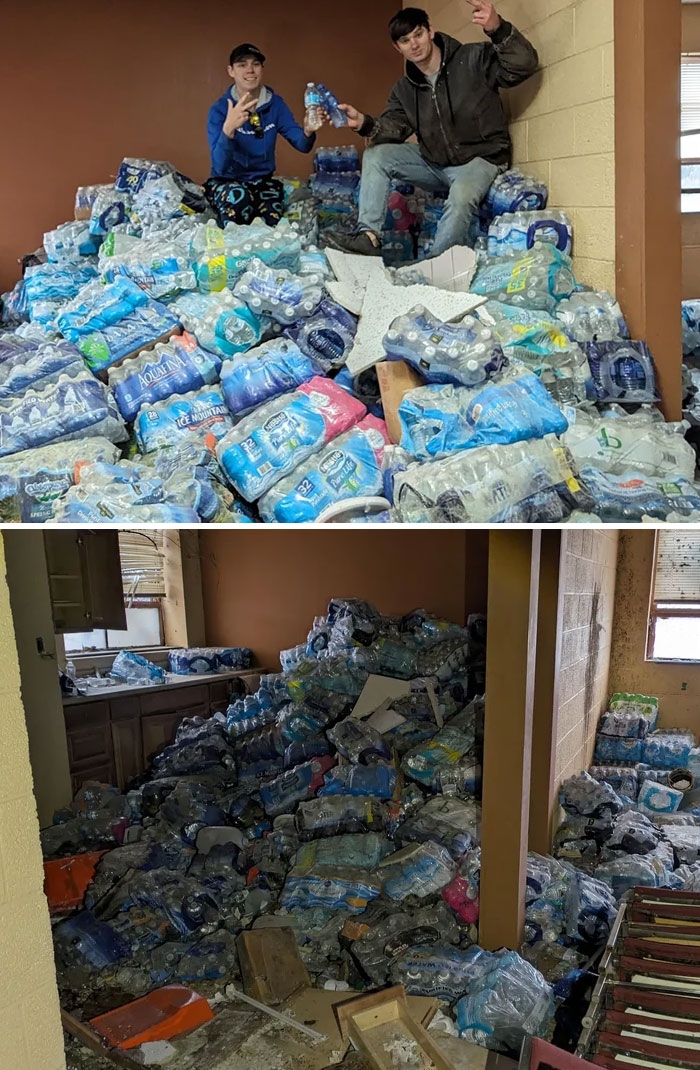 People exploring abandoned places found an unexpected mountain of bottled water.