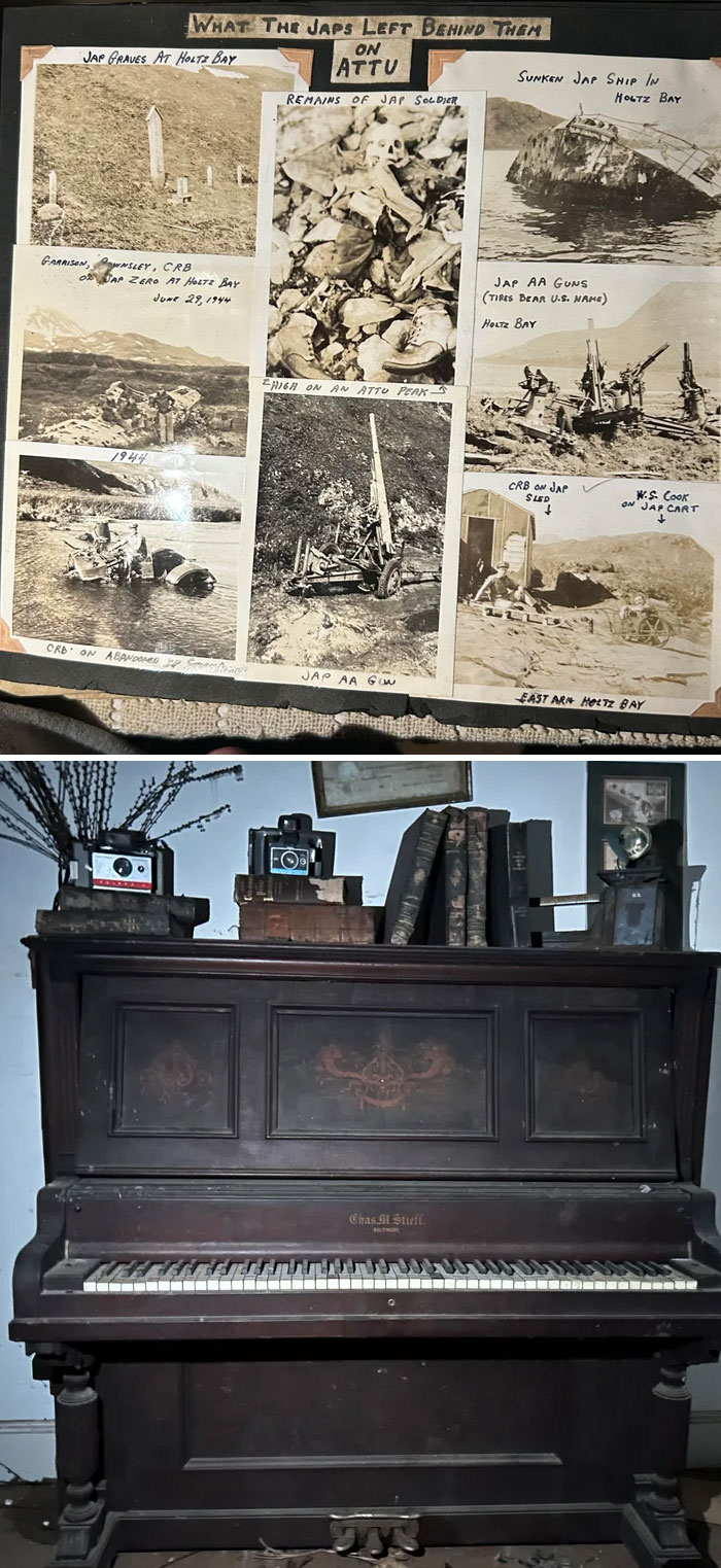 A display of historical photos, documents, and artifacts, exploring abandoned places and unexpected finds.