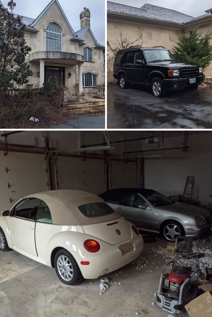 Exploring abandoned places reveals an unexpected house, SUV, and two cars in a garage, creating a mysterious discovery.