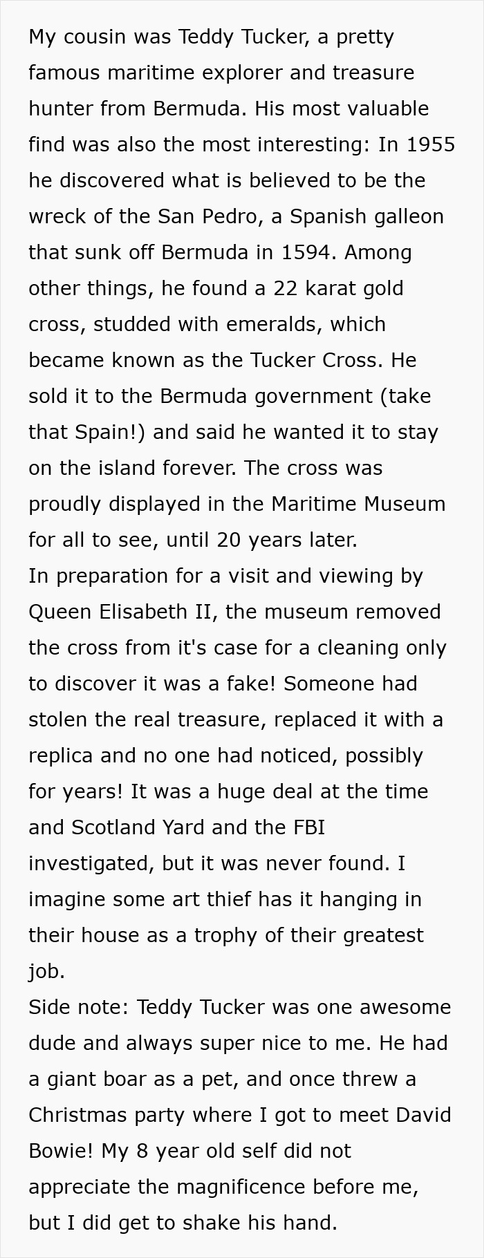 A detailed account of people exploring abandoned places, focusing on a maritime explorer finding a fake cross.