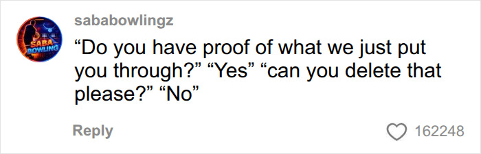 A comment from 'sababowlingz' discussing proof and deletion, with 162248 likes. Netizens claim. A comment from 'sababowlingz' discussing proof and deletion, with 162248 likes. Netizens claim.