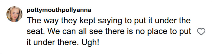 A Netizen comment from pottymouthpollyanna about a wheelchair advocate and missing flight due to no under-seat storage. A Netizen comment from pottymouthpollyanna about a wheelchair advocate and missing flight due to no under-seat storage.
