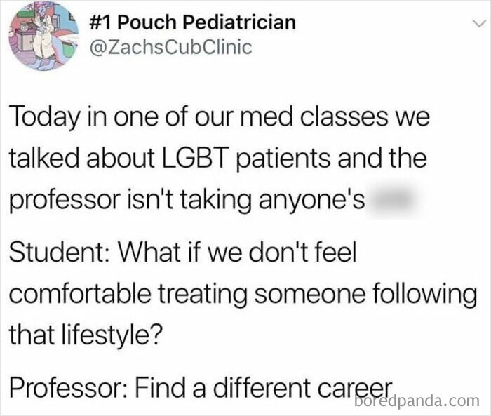 A social media post about a professor's wholesome response to a medical student about LGBT patients.