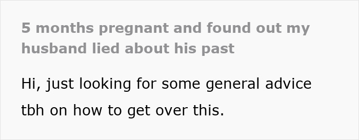 Screenshot of a pregnant woman's post about her husband's old messages and past lies. Screenshot of a pregnant woman's post about her husband's old messages and past lies.
