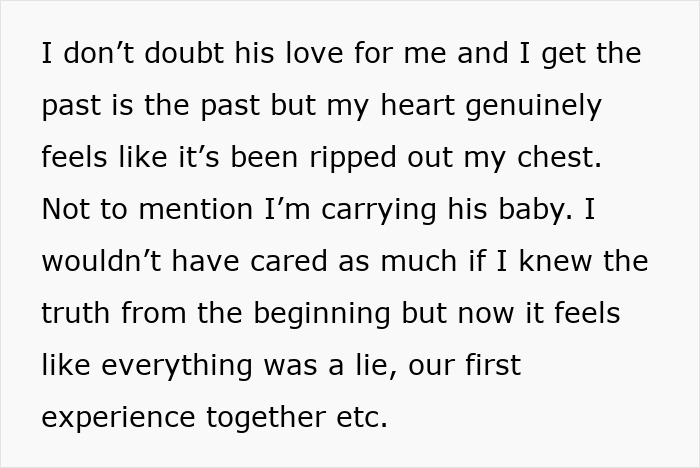 A pregnant woman shares her feelings after finding husband's old messages, expressing deep hurt and feeling betrayed. A pregnant woman shares her feelings after finding husband's old messages, expressing deep hurt and feeling betrayed.
