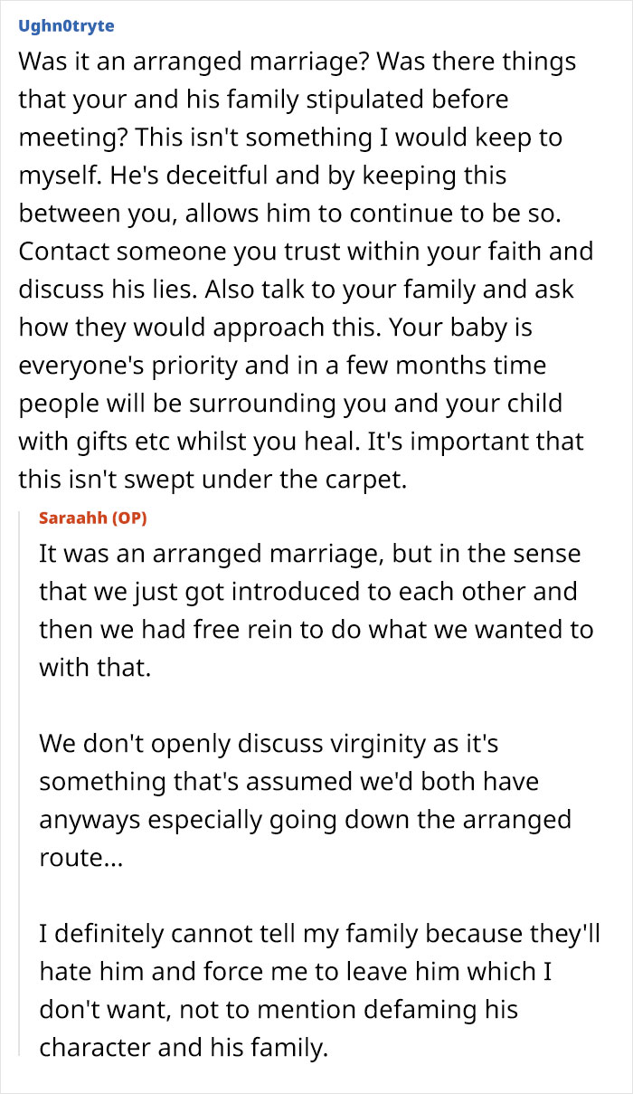 A pregnant woman can't look at her husband the same after finding his old messages, revealing an arranged marriage. A pregnant woman can't look at her husband the same after finding his old messages, revealing an arranged marriage.