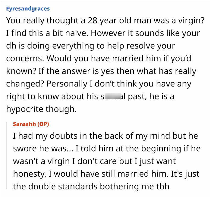 A pregnant woman can't look at her husband the same after finding his old messages, discussing concerns about his past. A pregnant woman can't look at her husband the same after finding his old messages, discussing concerns about his past.